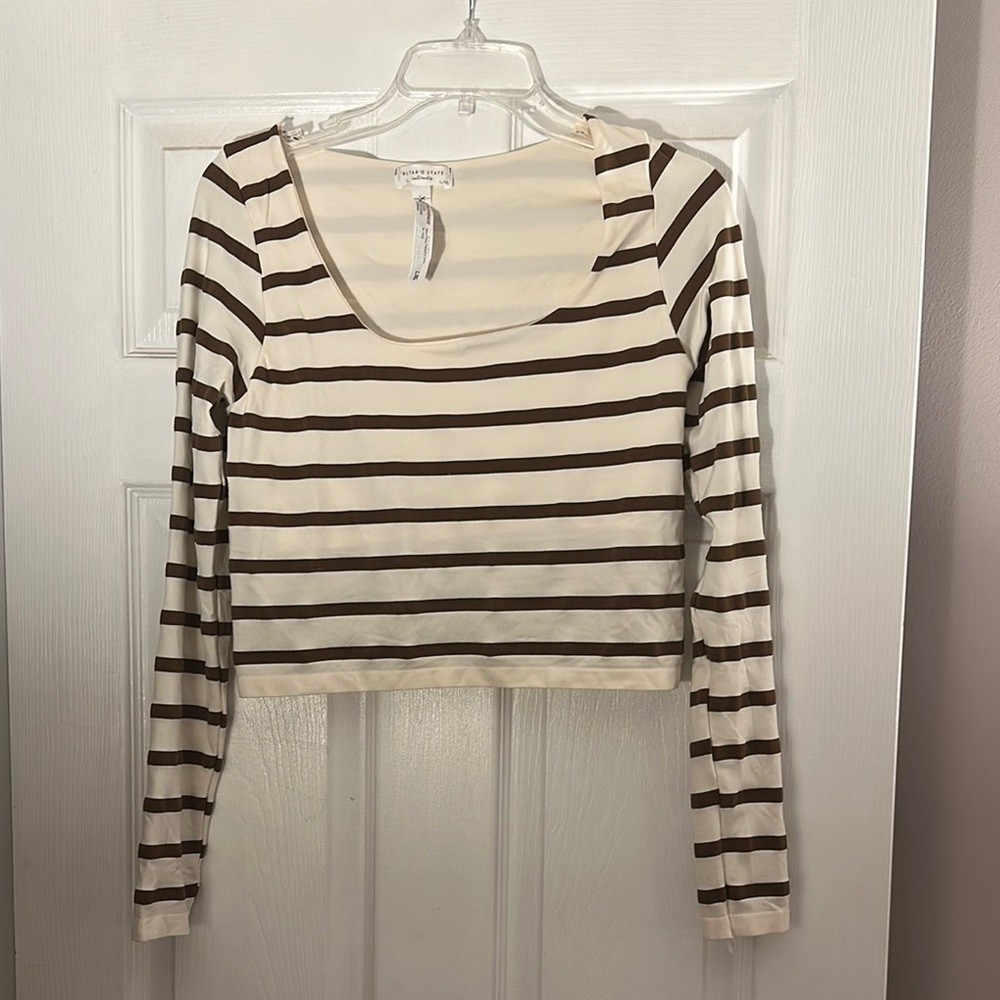 Altar'd State Cream and Black Fitted Crop Blouse